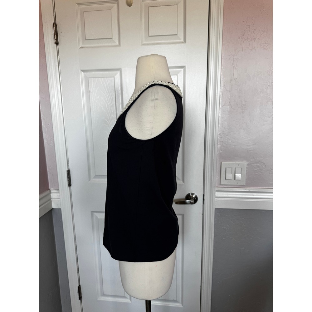 Talbots Petites Black Beaded Neckline Sleeveless Shell Tank Top Size P - Picture 3 of 10